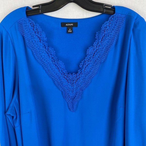 ALFANI Blue V - Neck Lace Detail Blouse NWT - Picture 5 of 8